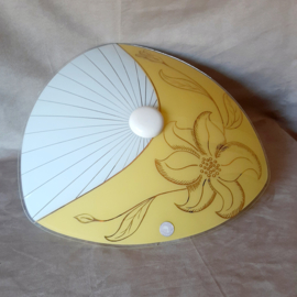 Plafondlamp Jaren 60 | Grote glazen plafondlamp met bloemdecor | Vintage lamp | Midcentury Modern lamp