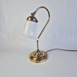 Vintage Messing bureaulamp met Glazen Kap
