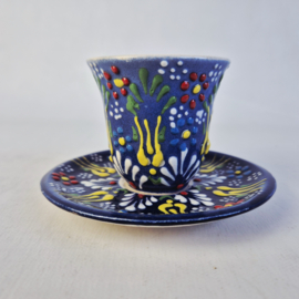 Turkse, handgemaakte koffie kop en schotel | Set van 2