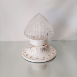 Art Deco porseleinen plafondlamp met kap van geribd glas | DRG lamp