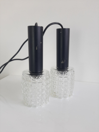 Set van 2 vintage hanglampen met glazen lampenkap, 60s design