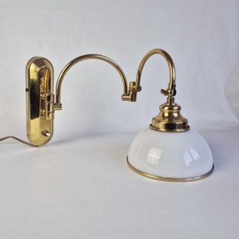 Vintage Kemner Wandlamp Messing & Wit Glas