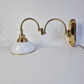 Vintage Kemner Wandlamp Messing & Wit Glas