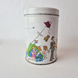 Vintage theeblik met illustraties van 'Loek'