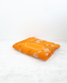 Vintage jaren 70 deken, wollen deken, oranje/beige, Bloem decor