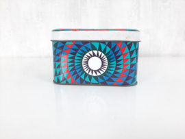 Vintage jaren 70 koektrommel, blik met geometrisch patroon