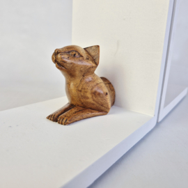 Vintage houten boekensteun met Kat