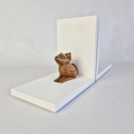 Vintage houten boekensteun met Kat