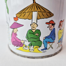 Vintage theeblik met illustraties van 'Loek'