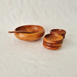 Houten pindaset uit de jaren 50 | 8 delige serveerset