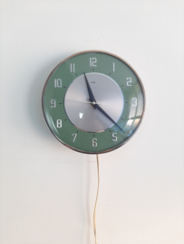 Vintage elektrische wandklok Metamec  |  MCM | jaren 50 groene klok