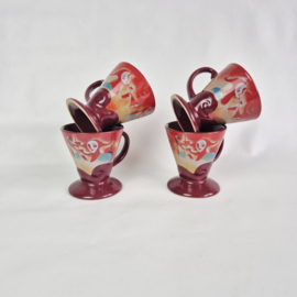 Set van 4 vintage kopjes van Linda Frichtel uit 1999 | Demitasse set van 4 Franjelico