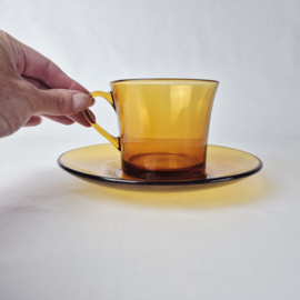 Vintage Duralex France Amber Kop en Schotels