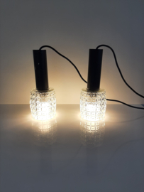 Set van 2 vintage hanglampen met glazen lampenkap, 60s design