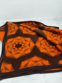 Vintage jaren 70 deken | Dralon deken | bruin/oranje | Bloem decor