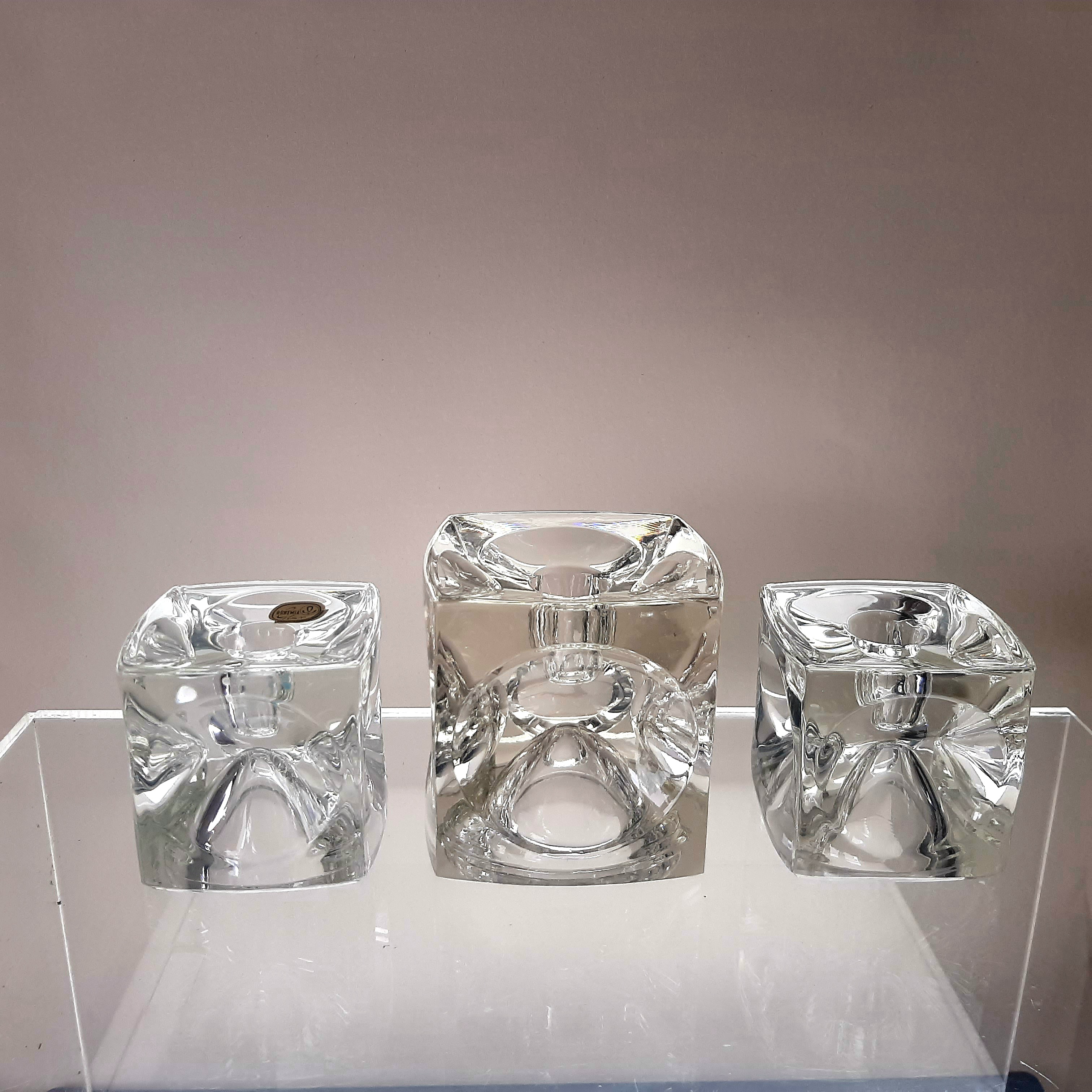 Kandelaars van Rudolf Jurnikl | Set van 3 | Sklo Union | Bohemian glas uit Tsjechoslovakije | IJsblok kandelaars