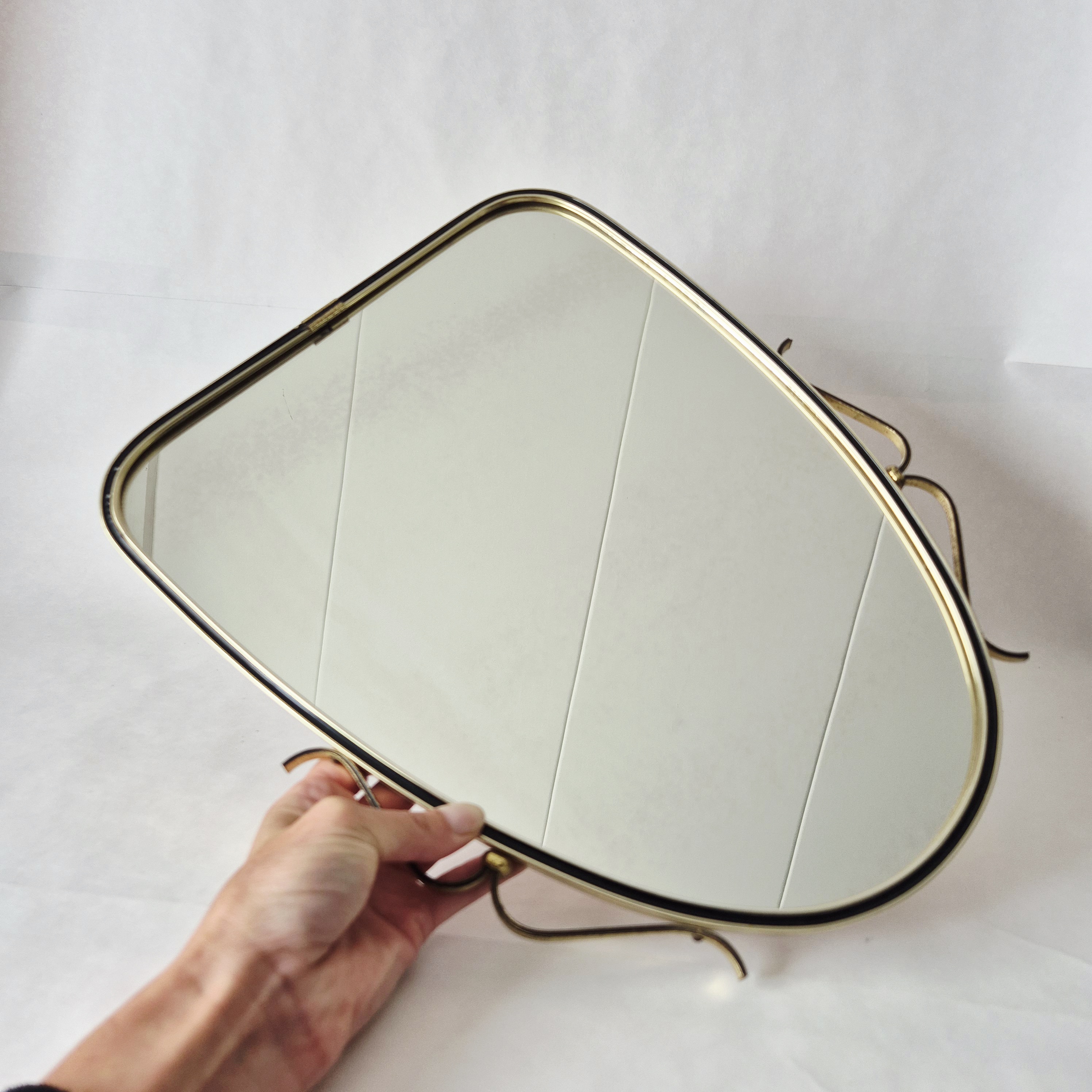 Jaren 60 messing spiegel | Vintage MCM wandspiegel | Mid-century modern spiegel