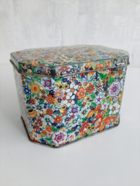 Vintage blikken trommel, ontworpen door Daher, Long Island N.Y.
