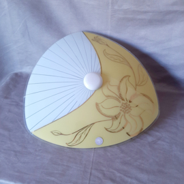 Plafondlamp Jaren 60 | Grote glazen plafondlamp met bloemdecor | Vintage lamp | Midcentury Modern lamp