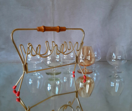 Vintage set borrelglaasjes in rekje, serveerset