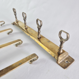 Set Antiek Messing Keukengerei met Wandrek