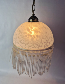 Vintage glazen hanglamp met kralen fringe