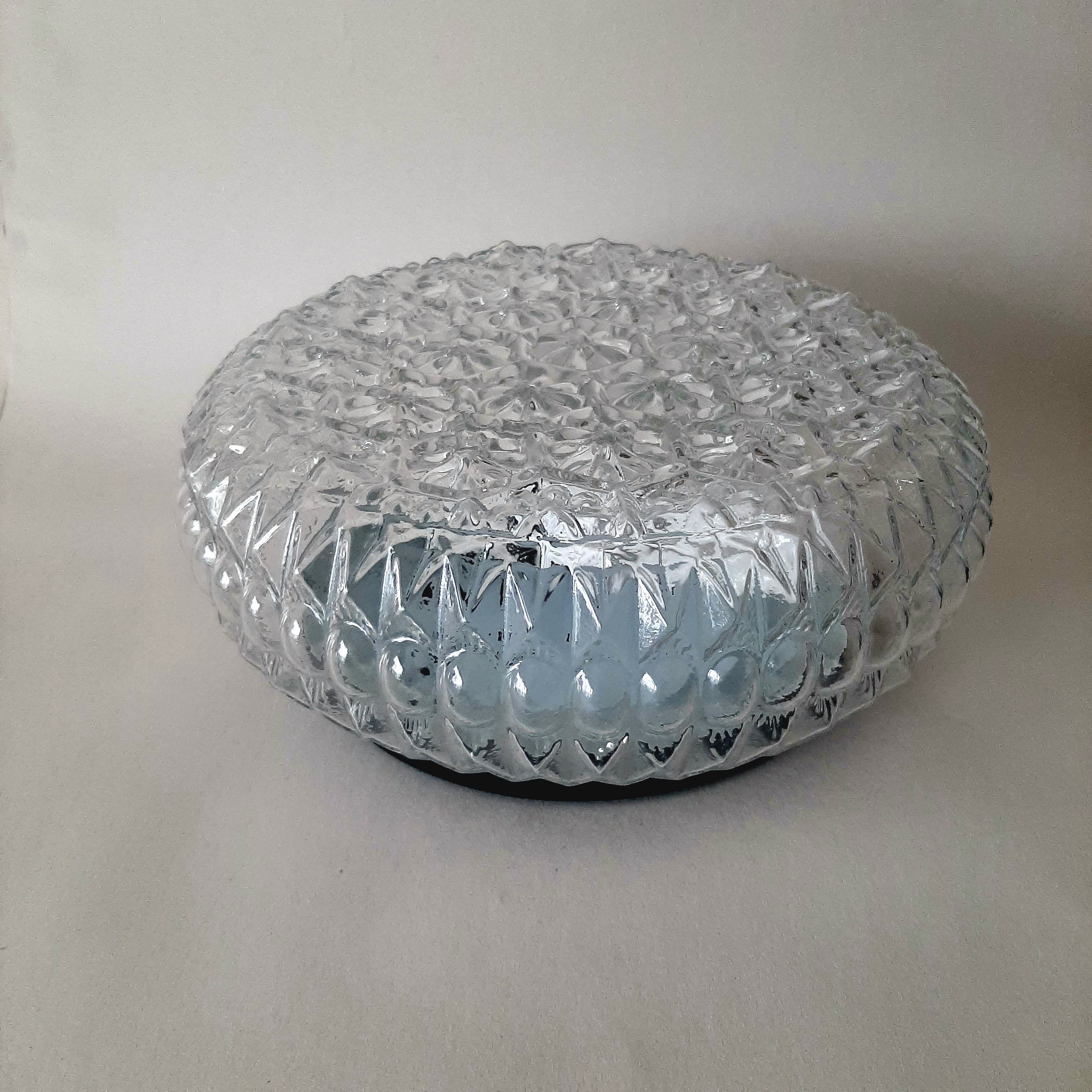 Grote jaren 60 glazen plafondlamp, Vintage plafonniere met bloemmotief