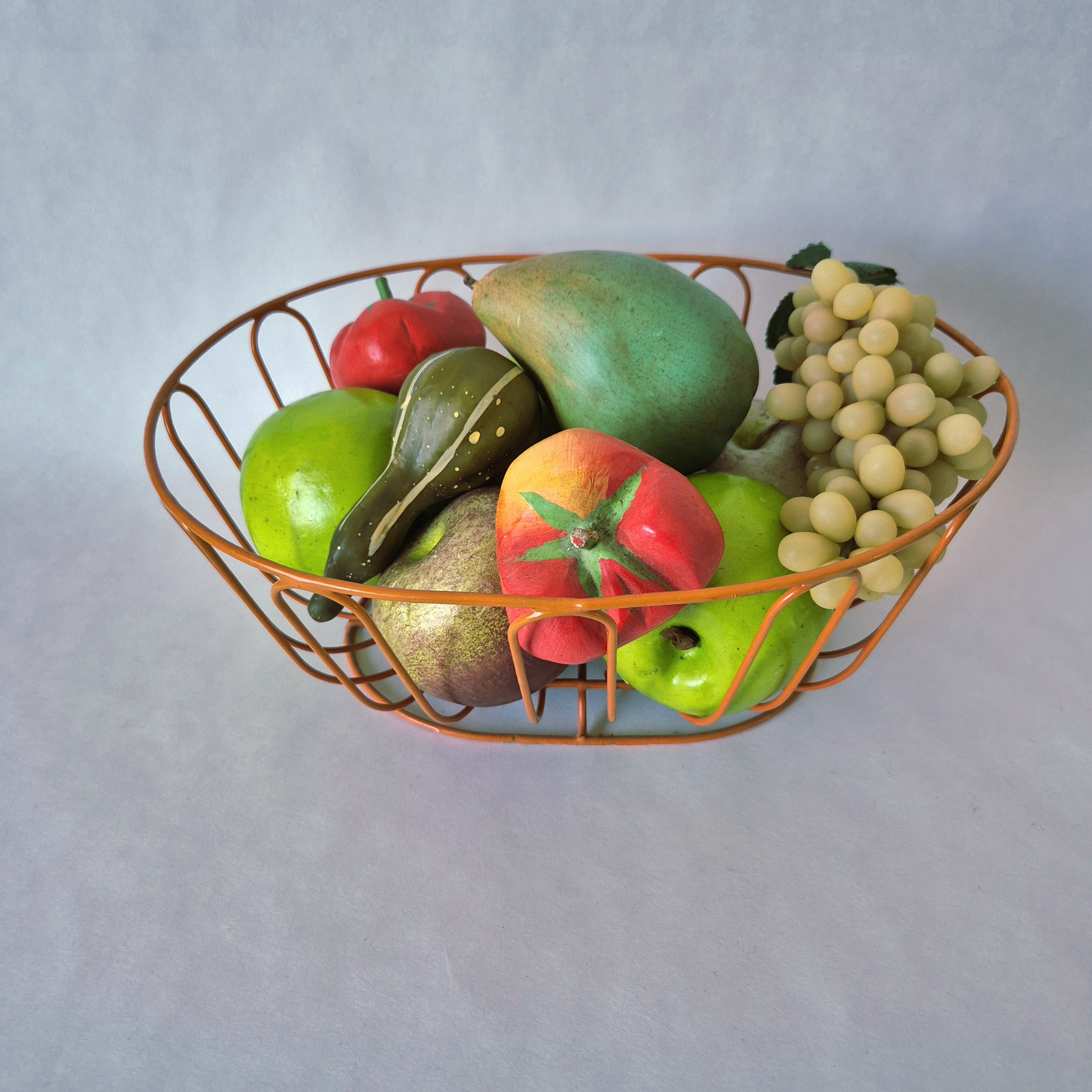 Vintage oranje draadmand, fruitmand , jaren 70