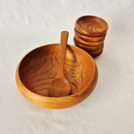 Houten pindaset uit de jaren 50 | 8 delige serveerset
