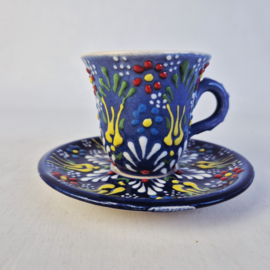 Turkse, handgemaakte koffie kop en schotel | Set van 2