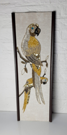 Vintage kunstwerk Papegaaien, Gravel art, pebble art, MCM