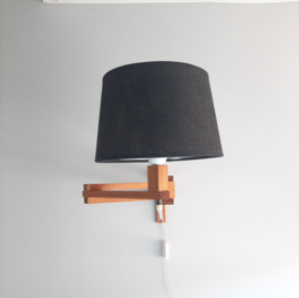 Houten wandlamp met zwenkarm | Jaren 70 schaarlamp