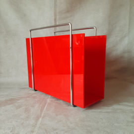 Jaren 60 rode lectuurbak, plexiglas lectuurmand