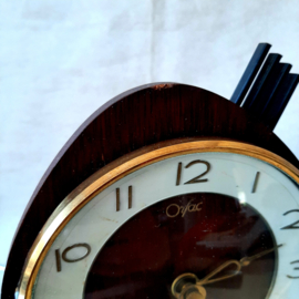 Vintage tafelklok Orfac, mcm klok, jaren 60 klok met pendule