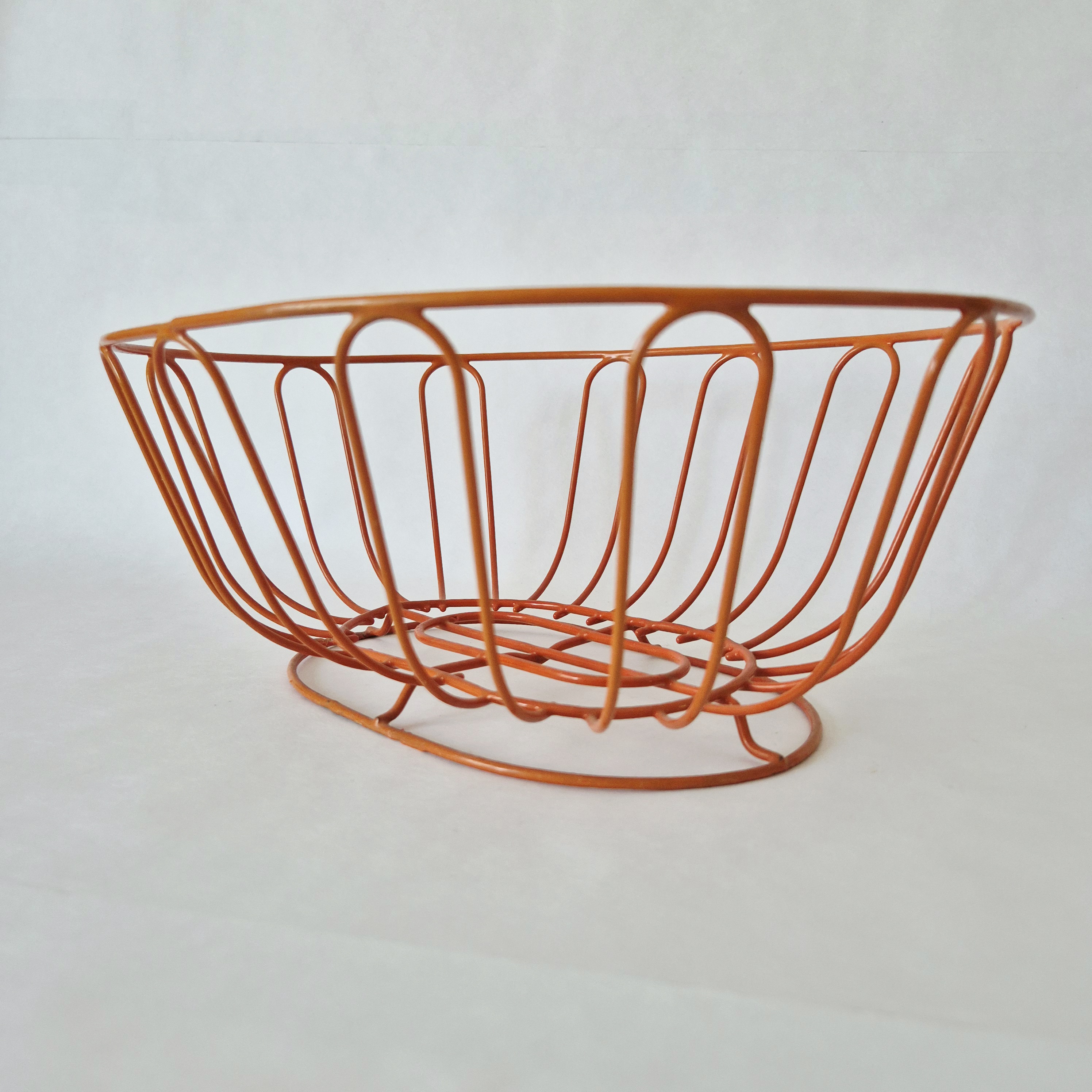 Vintage oranje draadmand, fruitmand , jaren 70