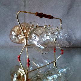 Vintage set borrelglaasjes in rekje, serveerset