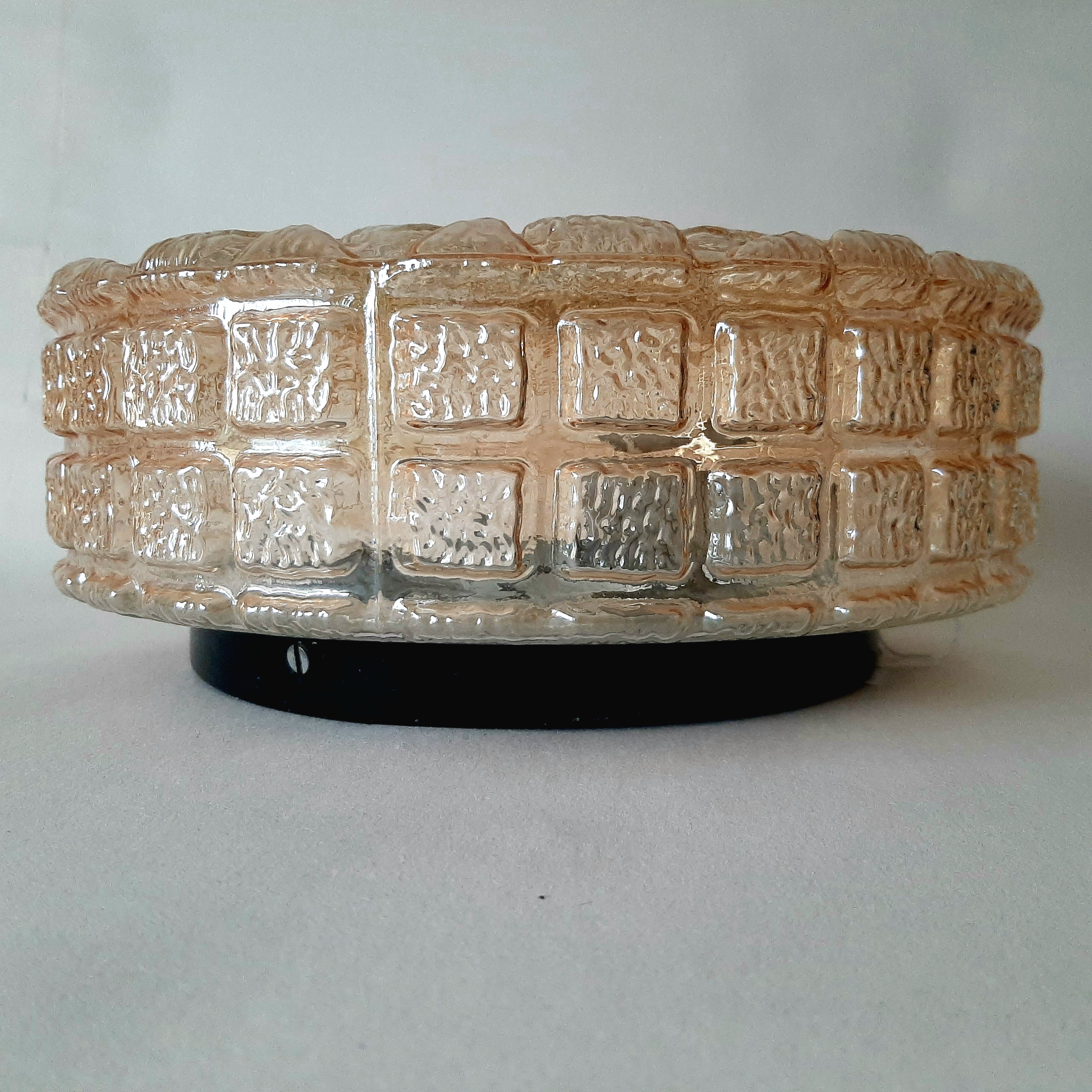 Vintage plafonniere, jaren 60 plafondlamp, amber, geblokt