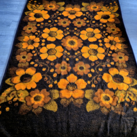 Jaren 70 oranje met bruine deken | Vintage deken met bloemen | Ibena relax Dolan