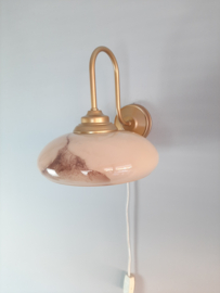 Vintage wandlamp met glazen gemarmerde kap | Glazen wandlamp