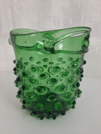 Vintage vaas Murano Empoli glas, groen, glazen vaas uit de jaren 60, Hobnail