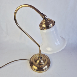 Vintage Messing bureaulamp met Glazen Kap