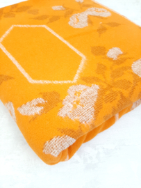 Vintage jaren 70 deken, wollen deken, oranje/beige, Bloem decor