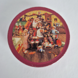 Vintage kerst onderzetters in blik - 6 stuks met Santa Claus print