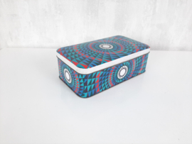 Vintage jaren 70 koektrommel, blik met geometrisch patroon