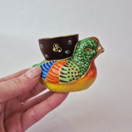 Vintage Japanse Satsuma eierdop met moriage-decoratie