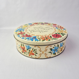 Vintage koekblik "Health, Love & Wealth & Time to Enjoy Them"