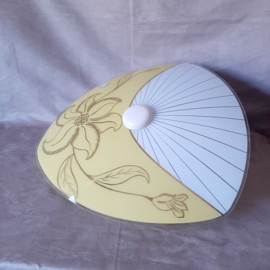 Plafondlamp Jaren 60 | Grote glazen plafondlamp met bloemdecor | Vintage lamp | Midcentury Modern lamp