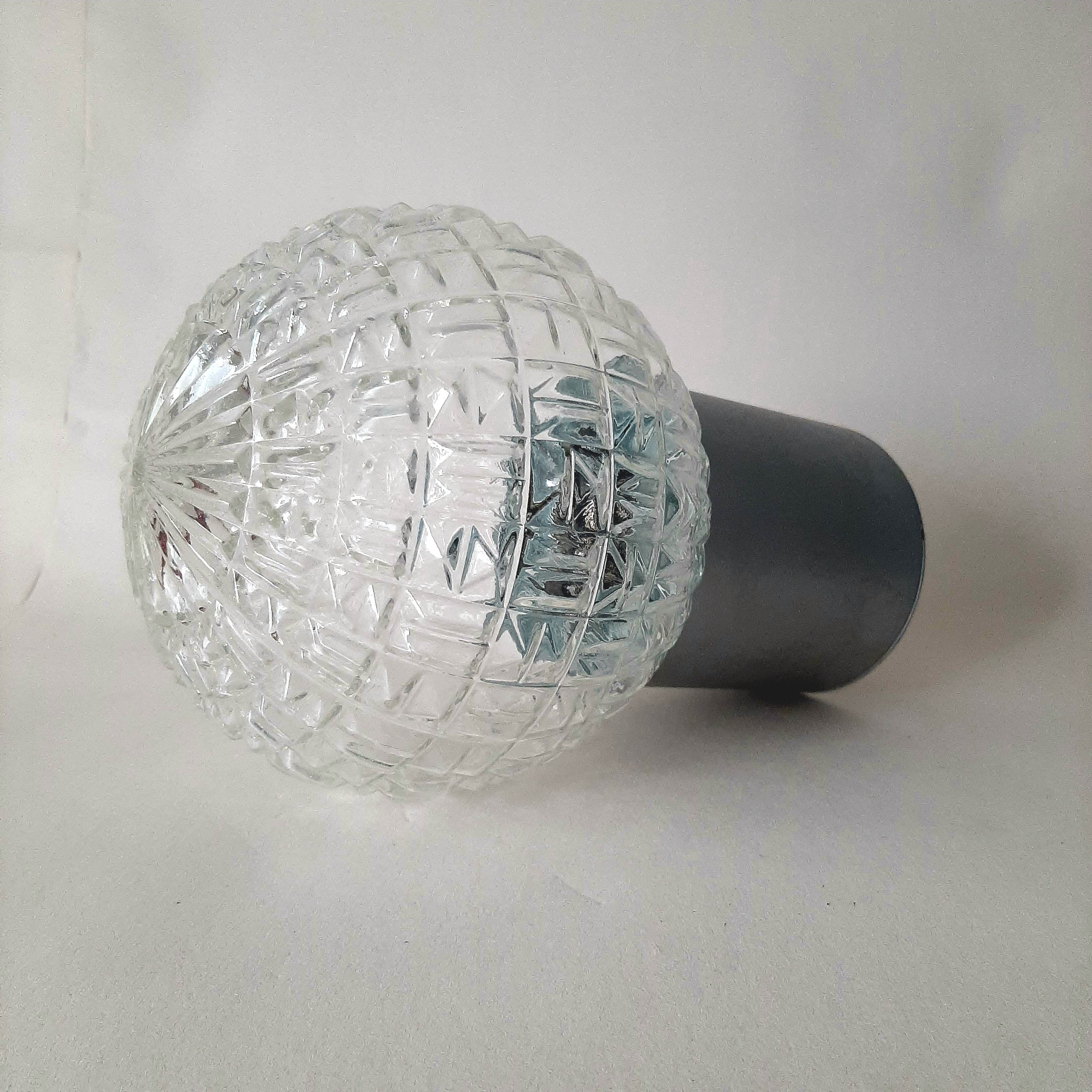 Jaren 60 plafondlamp | Schroefbol | Glazen bewerkte bol