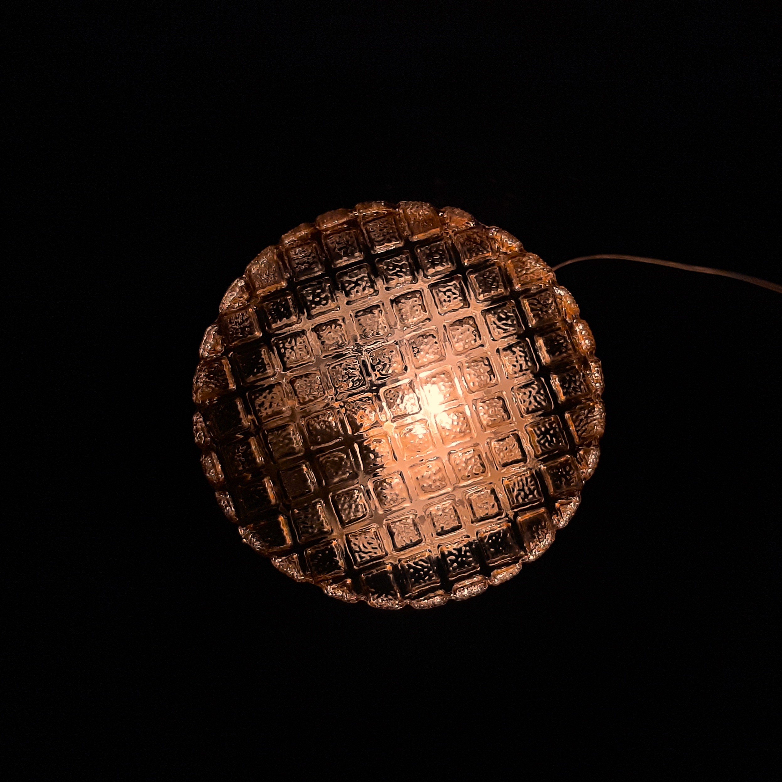 Vintage plafonniere, jaren 60 plafondlamp, amber, geblokt