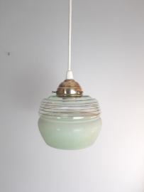 Jaren 50 glazen hanglamp groen met goud
